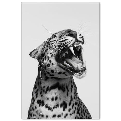 OMANI Wildlife Cheetah Roaring Posters Funny Black and White Leopard Wall Art Trendy Animal Eclectic Aesthetic Canvas Prints for Living Room Bedroom Wall Decor 16X24 inch Unframed - Image 1