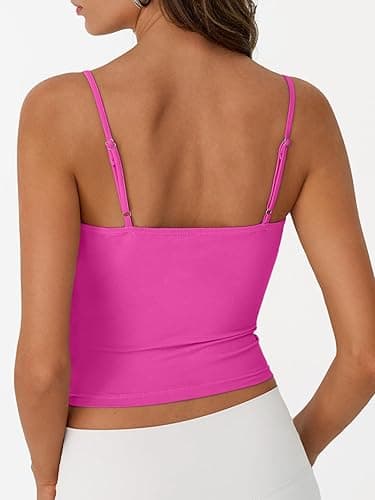 Trendy Queen Womens Spaghetti Strap Tank Top Summer Double Lined Workout Camisole Going Out Cute Tops Y2k Teen Girl Basic - Hotpink - Small thumbnail 4