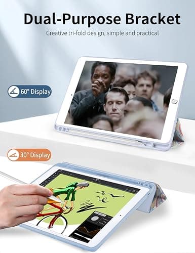 Rvciby Case for iPad 9th/ 8th/ 7th Generation Case 10.2 Inch (2021/2020/2019 Release), Slim Lightweight Soft Trifold Clear Back Transparent Cover with Pencil Holder & Auto Sleep/Wake Cover,Paisley thumbnail 5