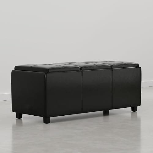 SIMPLIHOME Avalon 42" Wide Vegan Leather Ottoman in Carbon Black - Image 1