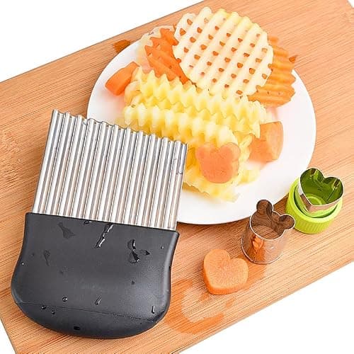 Wellenschneider,14x9,5 cm Riffelmesser Wellenmesser Kinder Wellenschnittmesser Gurkenschneider Pommesschneider Kartoffelschneider Beikost Zubehör Edelstahl für Pommes Kartoffeln Gemüse Obst Gurken thumbnail 7