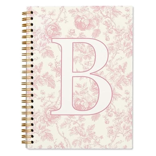 ShowDraven Pink Initial Notebook Embroidered B, Teacher Journal,Aesthetic Notebook, Monogrammed Personalized Stationery Gifts for Women,School Supplies for Girls 5.5x8.3 - Image 1