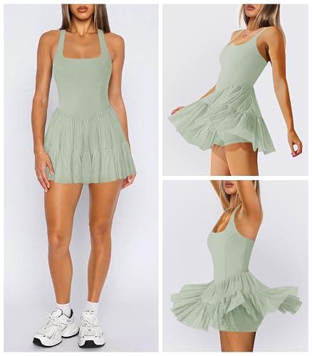 Hragc Women's Tennis Flowy Pleated Ruffle Athletic Dress for Women Halter Neck Sleeveless Mini Golf Dress with Shorts Pocket thumbnail 3
