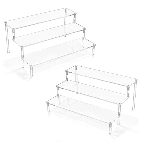 AZEAM Acrylic Display Riser, Clear Perfume Organizer, 3 Tier Cupcake Stand | Acrylic Shelves for Amiibo Funko POP Figures, Shelf Risers for Makeup and Cosmetic, Riser Stand for Vendor Collector, 2 Pack - Image 1