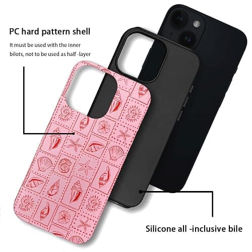 Case for iPhone 13,Frosted 2-Layer Durable Case for Girl Women,Pink Seashells Stamps Beachy - Pink Seashells Stamps Beachy - iPhone 13 thumbnail 3