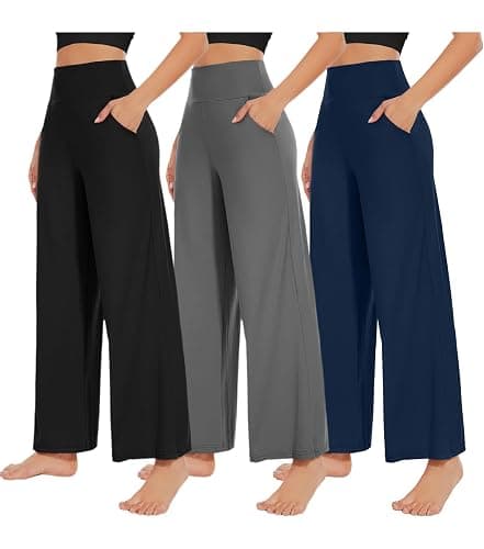 NEW YOUNG 3 Pack Women's Wide Leg Pants with Pockets High Waist Loose Sweatpants Casual Lounge Yoga Workout Palazzo - Image 1