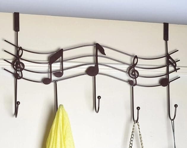 TESOON 5 Rural Nail Music Note Style Metal Coat Hanger Wrought Iron Rack Robe Hooks - Image 1