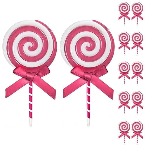 CCUUHJ 12Pcs Christmas Candy Cane Plastic Candy Decorations Peppermint Ornaments for Christmas Tree Candy Lollipop Craft Decor for Xmas Home Party Supplies (Pink) - Image 1