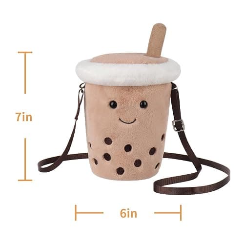 Apricot Lamb Boba Tea Shaped Crossbody Plush Purse for Toddlers and Teen Girls, Stuffed Animal Shoulder Bag, Kids Fashion Handbags thumbnail 7