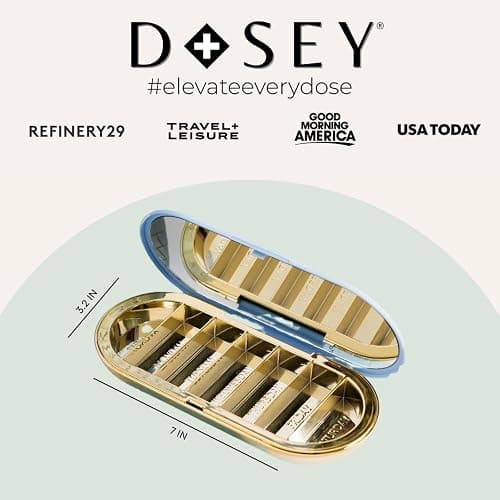 Dosey 7 Day Pill Compact Travel Pill Organizer - Pill Case with 7 Pill Compartments for Medicine Storage & Protection – Stylish & Elegant Medication Organizer with Mirror (Blue) thumbnail 6