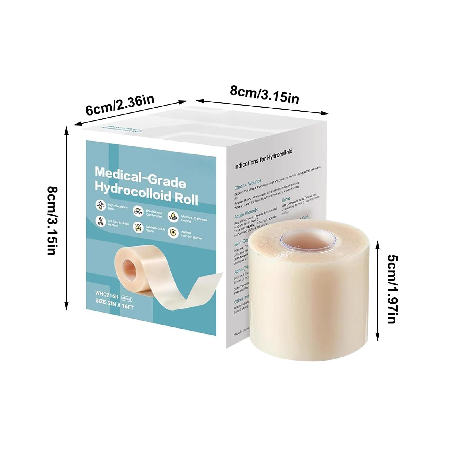 Hydrocolloïde rol - 5 m waterdichte hydrocolloïde verbanden | Snijbare hydrocoloïde filmroltape | Langdurige hechting hydrocoloïde patches voor gezichtsbrandwonden sportschool workouts - Image 1