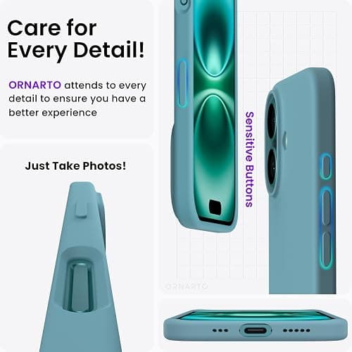 ORNARTO Compatible with iPhone 16 Case 6.1", Slim Liquid Silicone 3 Layers Full Covered Soft Gel Rubber Shockproof Phone Case, Protective Cover with Anti-Scratch Microfiber Lining-Cactus thumbnail 5