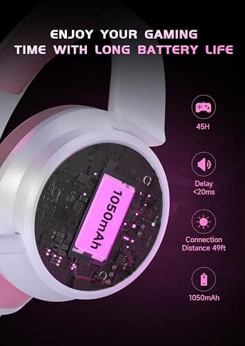 RYR Wireless Gaming Headset for Xbox Series X|S, Xbox One, PS5, PS4, Mac, Bluetooth 5.3, 3D Surround Sound, Rotatable Earmuffs, Gaming Headphones with Noise Canceling Microphones-Pinkwhite thumbnail 6