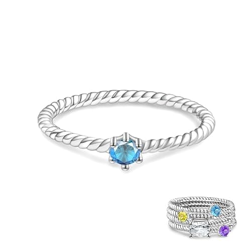 Tufeney Stackable Birthstone Rings Set for Women: 925 Sterling Silver Mother Family Stacking Ring Minimalist Stackable Bands Mother's Day Jewelry Gifts for Wife - Image 1