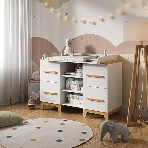 VitaliSpa Commode à Langer Malia, Blanc/Chêne, 133 x 98 cm XL avec 4 tiroirs - Image 1