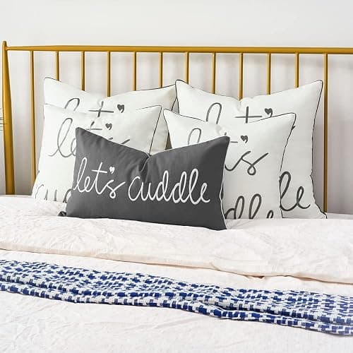 Sanmetex Decorative Lumbar Pillow Covers 12x20 Inches, Embroidery Soft Rectangluar Pillow Cover with Lets's Cuddle Saying for Bed, Bedroom, Dark Grey. thumbnail 2