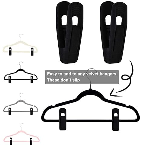 TOFIIGREM Black Velvet Hangers Clips 20 PCS, Non-Slip Velvet Clips for Suit Pant Skirt Hanger, Strong Finger Clips Perfect for Thin Flocking Hangers - 20pc - Black thumbnail 3