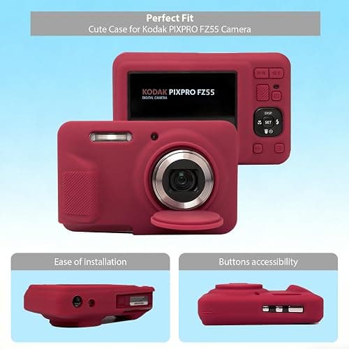 Frevyve Case for Kodak PIXPRO FZ55 Camera, Kodak FZ55 Accessories - Red | Kodak FZ55 Cover, Soft Silicone Protective Case, Anti-Scratch Shell with Removable Lens Cover, 2 Screen Protectors thumbnail 3