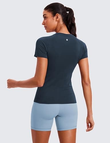 CRZ YOGA Seamless Workout Tops for Women Hip Length - Athletic Running Gym Yoga Short Sleeve Shirts Breathable Crewneck Tees thumbnail 2