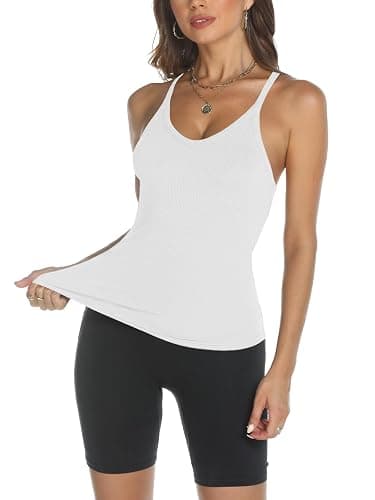Trendy Queen Womens Workout Tank Tops Racerback Summer 2025 Camisole Top V Neck Ribbed Sleeveless Beach Fashion Clothes thumbnail 5