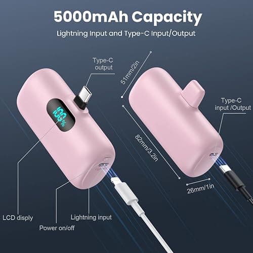 Mini Portable Charger 5000mAh Power Bank,15W PD USB C Cell Phone Portable Power, LCD Display Battery Pack Compatible With iPhone 15/15 Plus/15 Pro/15 Pro Max/Android/Samsung/Moto/LG (Type-C Only) thumbnail 6