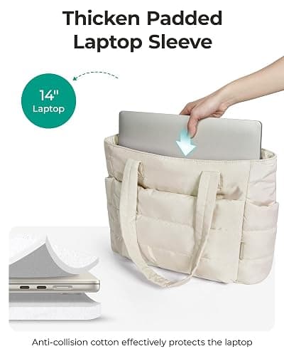 BAGSMART Tote Bag for Women, Lightweight Puffy Tote Bag with Compartments Shoulder Bag Handbag for Travel, Work, Gym | Lightweight thumbnail 4