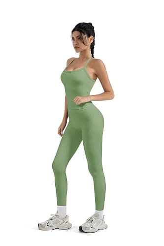 SUUKSESS Women 2 Piece Workout Sets Compression Tummy Control Leggings with Pockets Halter Built in Bra Tank Tops thumbnail 5