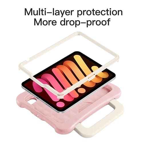 LeiJue Kids Case for iPad Mini 7 (A17 Pro) 2024 /iPad Mini6 2021, Light Weight Heavy Duty/Shockproof/Drop Proof with Handle/Kickstand, Child Friendly Cover for iPad Mini 7th/6th Gen 8.3inch (Pink) thumbnail 2