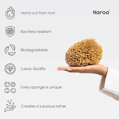 Naroa Soft Natural Sea Sponge | Gentle Loofah for Bathing Smooth Skin | Unbleached Shower Body Scrubber Puff | Bath & Spa (Medium) thumbnail 3