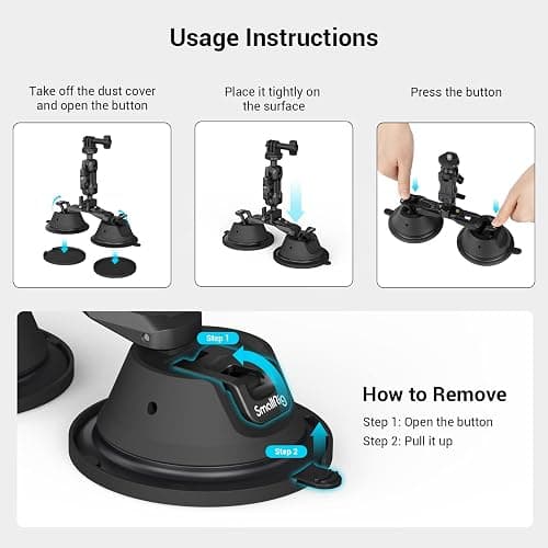 SmallRig Camera Suction Cup Mount, Mount for GoPro 13/12, for DJI Action 6/5, on Car Window, Windshield, for Sony DSLR, Lightweight Camera, Vehicle Shooting,Vlogging, with Action Camera Mount-3566 thumbnail 5