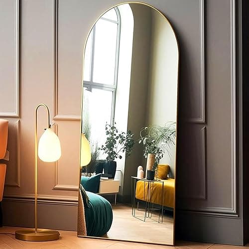 Otlsh Full Length Arched Floor Mirror, 71"26" With Stand, Full Body, Large, Wall, Freestanding, Oversized, Aluminum Frame - Gold thumbnail 3