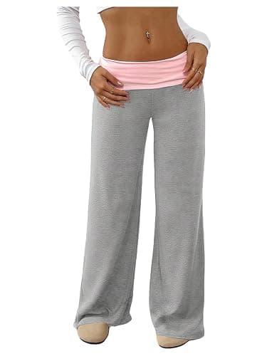 SOLY HUX Women's Sweatpants Color Block Low Rise Fold Over Waist Baggy Wide Leg Pants - Image 1