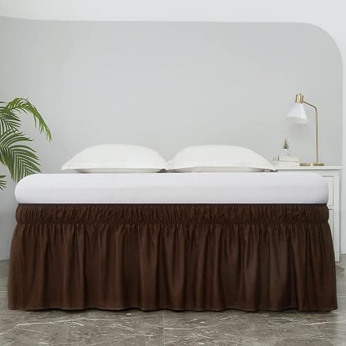 MEILA Bed Skirt Three Fabric Sides Elastic Wrap Around Dust Ruffled Solid Bed Skirts Easy On/Easy Off 16 Inch Tailored Drop, Chocolate, Queen/King thumbnail 2