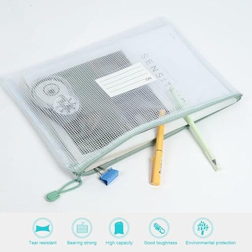 Vicloon 10pcs A4 Plastic Wallets, White/Pink/Yellow/Blue/Green, Zip Lock Bags Mesh Document Wallets with Label Pocket for School, Office, Homework Storage thumbnail 4