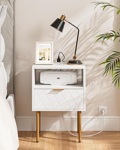 AEPOALUA Nightstand,Small Bedside Table with Gold Frame,Morden Night Stand with 1Drawer,End Table,Side Table with Drawer and Shelf for Bedroom,Living Room (Black,Outlet) thumbnail 9