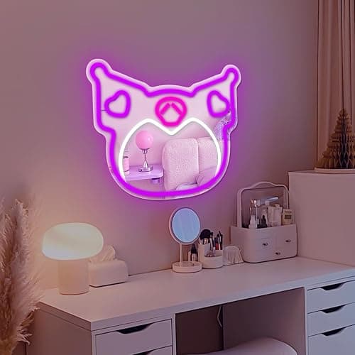 Anime Mirror Neon Sign Dimmable Led Neon Mirror Sign for Dresser Room Decor Anime Wall Neon Light Up Acrylic Bedroom Wall Locker Room Living Room thumbnail 3