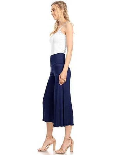 Made By Johnny Women's High Elastic Waistband Wide Leg Palazzo Culotte Gaucho Capri Pants (S~5XL) thumbnail 4