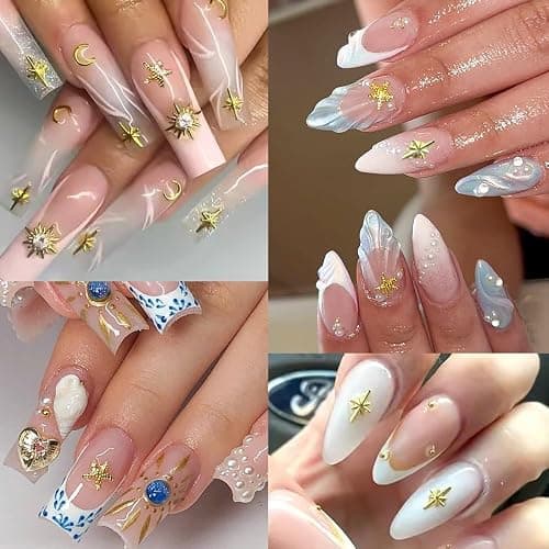 Gold Nail Charms, 2Boxes Gold Star Ocean Nail Gems Charms, Metal Small Star Moon Seashell Starfish Summer Charms for Acrylic Nail Art Alloy Nail Rhinestones for Women DIY Accessories thumbnail 6
