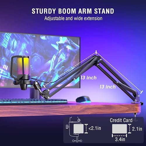 FIFINE Gaming PC USB Microphone, Podcast Condenser Mic with Boom Arm, Pop Filter, Mute Button for Streaming, Twitch, Online Chat, RGB Computer Mic for PS4/5 PC Gamer Youtuber-AmpliGame A6T thumbnail 8