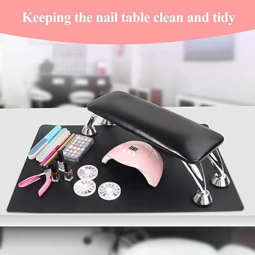 Nail Arm Rest for Acrylic Nails with Nail Table Mat, Microfiber Leather Nail Hand Rest Cushion for Nails, Soft Hand Pillow Footstool with Foldable Nail Art Hand Rest Pad for Nail Tech Use (Black) thumbnail 2
