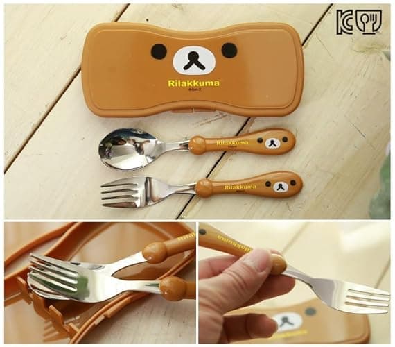 Cute Bear Designed Fork and Spoon Flatware Set with Case, Large Size (Brown) thumbnail 3