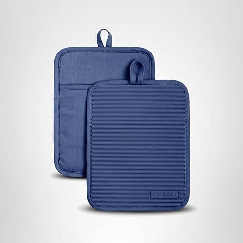 KitchenAid Ribbed Soft Silicone Pot Holder 2-Pack Set, Blue Willow, 7"x9" thumbnail 7