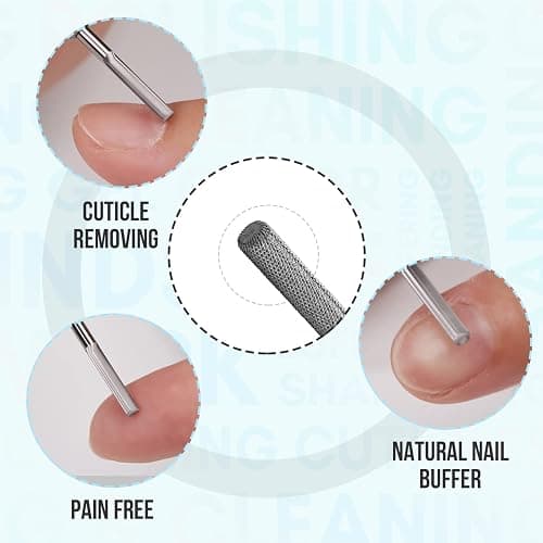 Makartt Cuticle Nail Drill Bit - Safety Tungsten Carbide Cuticle Remover Drill Bit Needle Bit Under Nail Cleaner Dead Skin Nail Prepare 3/32'' for Electric Nail File Nail Buffer Bit-3XF (Silver,Fine) thumbnail 2
