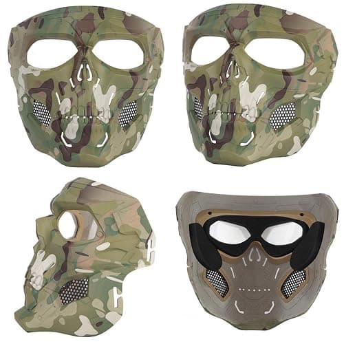 AOUTACC Airsoft Mask Skeleton Mask with Goggles, Full Face Protective Adjustable Tactical Mask for Halloween Party Paintball Game Cosplay Outdoor Activities(Camo Green) thumbnail 4