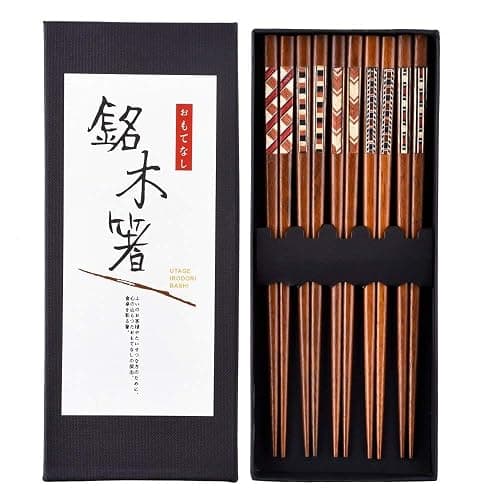 Antner Handmade Japanese Chopsticks Reusable Natural Wooden Chopstick with Box, 5 Pairs Gift Set - Image 1