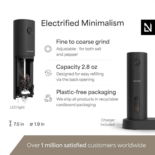LARS NYSØM Electric Salt and Pepper Grinder Set, USB Rechargeable, Automatic Salt and Pepper Mills, Spice Shakers Refillable with LED Light, Adjustable Coarseness, Ceramic Grinder (Carbon Black) thumbnail 4