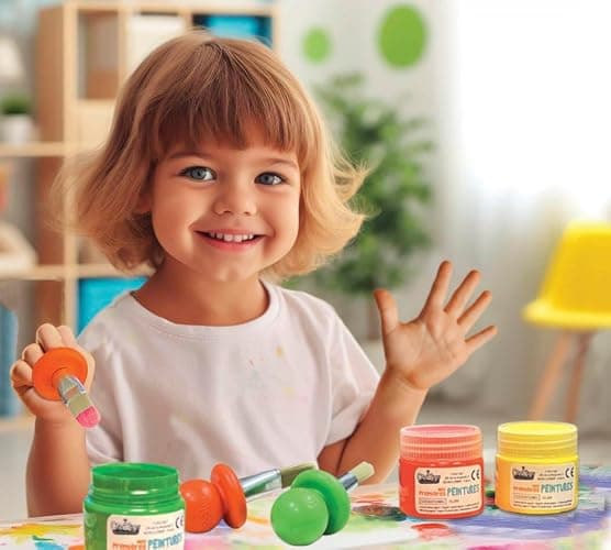 Créa Lign | Mes 1ères Peintures 12 mois+ | Coffret 4 Pots 80 ml (Rouge, Vert, Bleu, Jaune) | Lavable, Non Coulante | Activité Créative pour Bébés et Tout-Petits thumbnail 2