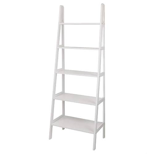 Casual Home 100% Solid Wood 5-Shelf Ladder Bookcase, 24.75"W x 16"D x 72"H, White, 5-Tier Freestanding Ladder Shelf - Image 1