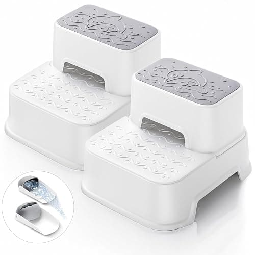 2-Step Stool for Kids - Toddler Anti-Slip Step Stool for Bathroom Sink/Toilet Potty Training/Kitchen Counter, 10" Height, 220 lbs Capacity, Durable & Stable (2Packs White) - Image 1