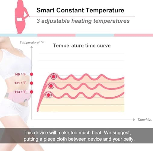 Portable Cordless Heating Pad, Electric Waist Belt Device, Fast Heating Pad with 3 Heat Levels and 3 Massage Modes, Back or Belly Heating Pad, Gift for Her, Women and Girl thumbnail 4